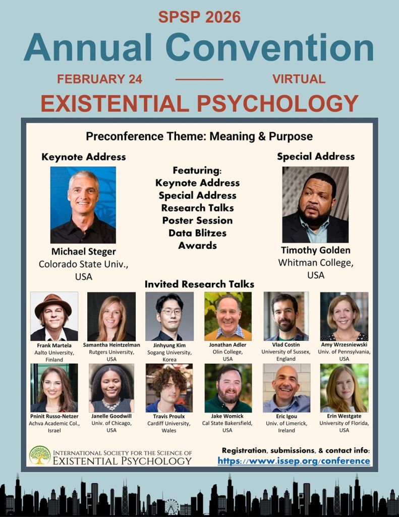 Existential Psychology 2026 SPSP Preconference: Submit by Oct 23, Register by Feb 13!